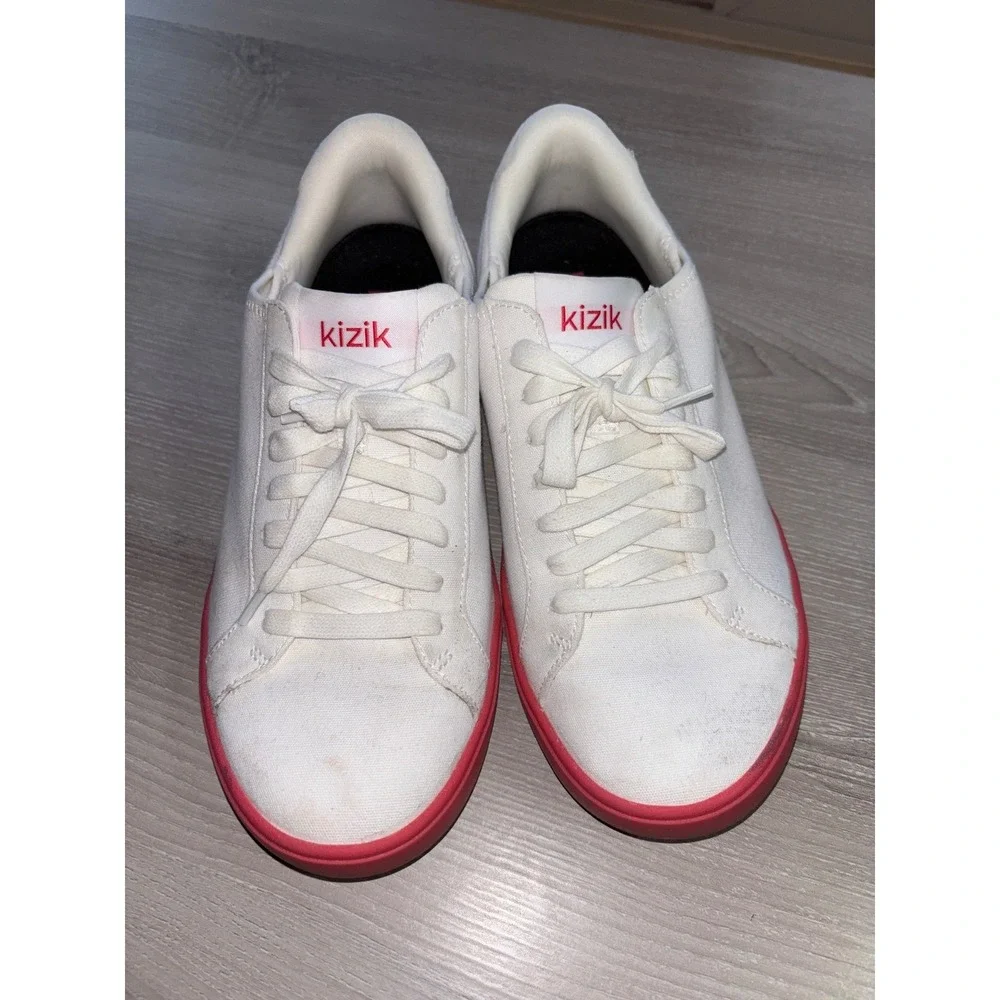 Kizik Irvine Hands-Free Slip On Sneakers White‎ Pink Canvas Womens 8.5 Mens 7